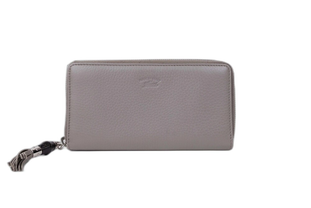 Gucci Gray Leather Zip Around Tassel Wallet